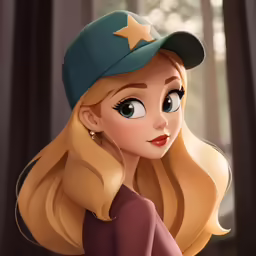 a cartoon drawing of a young girl wearing a hat