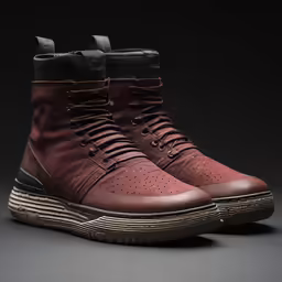 a pair of brown boots that are on a dark surface