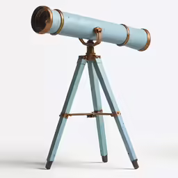 a blue and brown telescope with brass details