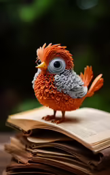 the small bird is sitting on top of an open book