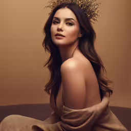 a woman with an elaborate crown of leaves