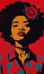 a painting of a young woman with an afro with a flower on her hair