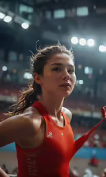 a female athlete getting ready to compete