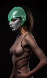 a woman in green hair and face paint with white makeup