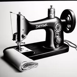 an old black sewing machine is next to a piece of paper