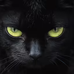 closeup shot of black cat with yellow eyes