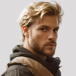 a close - up of a man with a goatee and brown jacket