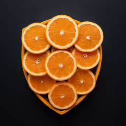 many orange slices sit on a black background