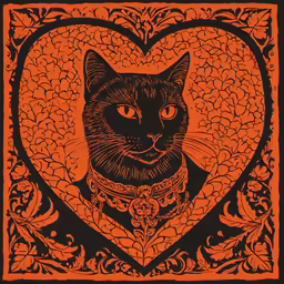 an orange heart with a black cat in it