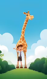 a boy standing on top of a green field