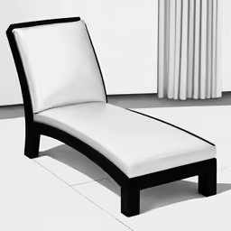 a white and black chaise lounge chair on a tiled floor