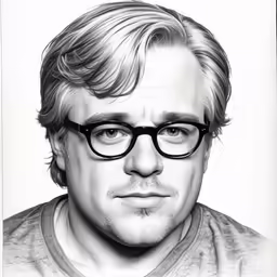 a drawing of a man wearing glasses and beard