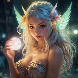 a woman with angel wings and wings holding an item