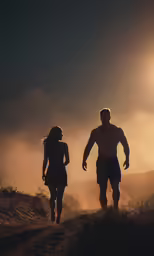 a couple of people that are walking through the dirt