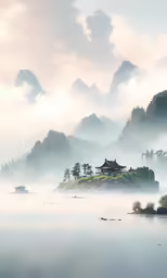 a small house sitting on top of a small island