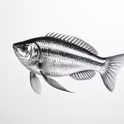 black fish floating in the air on a white background