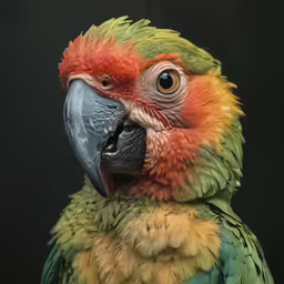 a colorful bird with its head open and his mouth showing