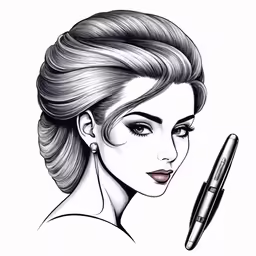 a woman holding a pen looking at her face