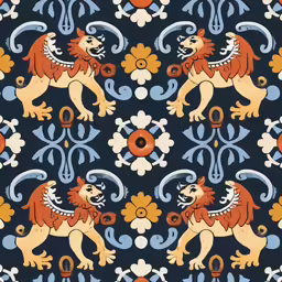 a lion pattern in orange, blue, and red