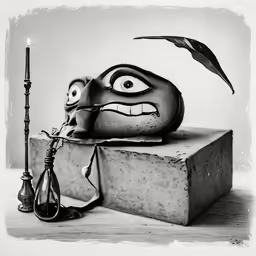 a black and white photo of a snake holding onto a lighter