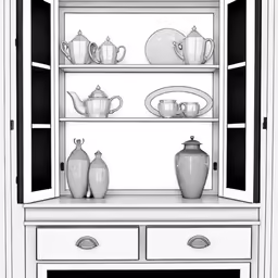 a drawing of a china cabinet with plates