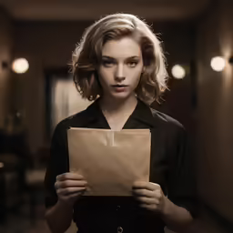woman with brown paper bag over shoulder posing for picture