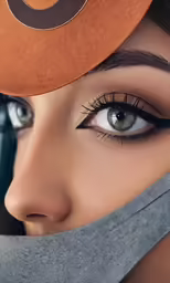 a close up of a woman with her eyes and head covered by a scarf