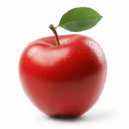 an apple with a green leaf on it