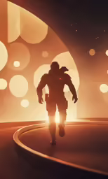 a person walking through a tunnel with lights on