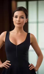 a woman in a short dress poses for the camera