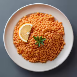 this is a picture of beans with a lemon wedge on top