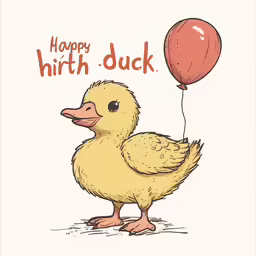 a yellow duck is holding a red balloon