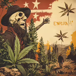 a large skull standing on top of a forest