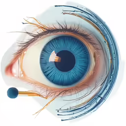 an eye with two long lashes, and blue eyes