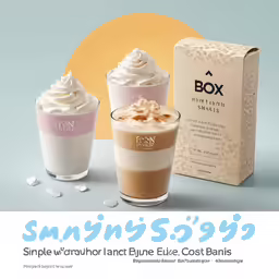 two cups of coffee and the box contains some kind of frosted drink