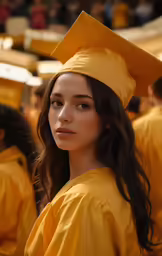there is a woman in a yellow graduation gown