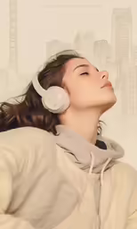 a young girl listening to music while wearing headphones