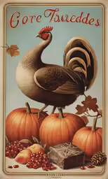 a painting of a goose and pumpkins with words on it