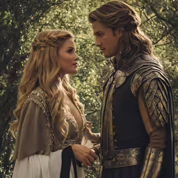 the two actors are dressed in medieval costumes