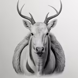 a white deer with horns is looking at the camera