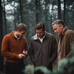 three men looking at something on their cell phone