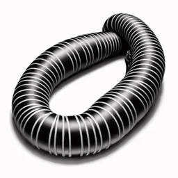 a flexible pipe on white with black and silver stripes