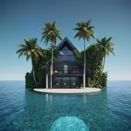 an island with trees in the middle