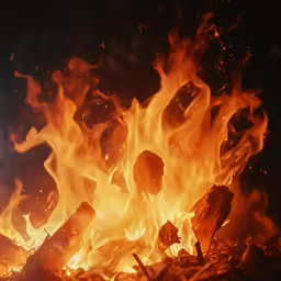 a large bonfire in the night with bright orange fire