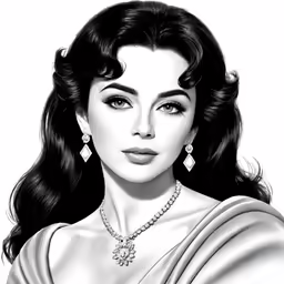 an attractive woman in a dress with long hair and a necklace