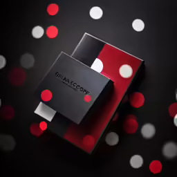 two pieces of black and red paper on a table