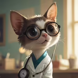 cat in suit and glasses looking up at something