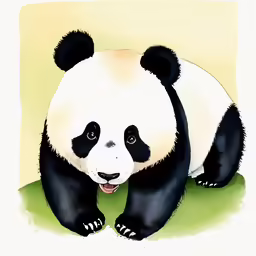 panda bear laying down on ground in grass