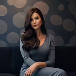 woman sitting on a couch and looking to the side