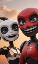 two cartoon figures are posing in costume